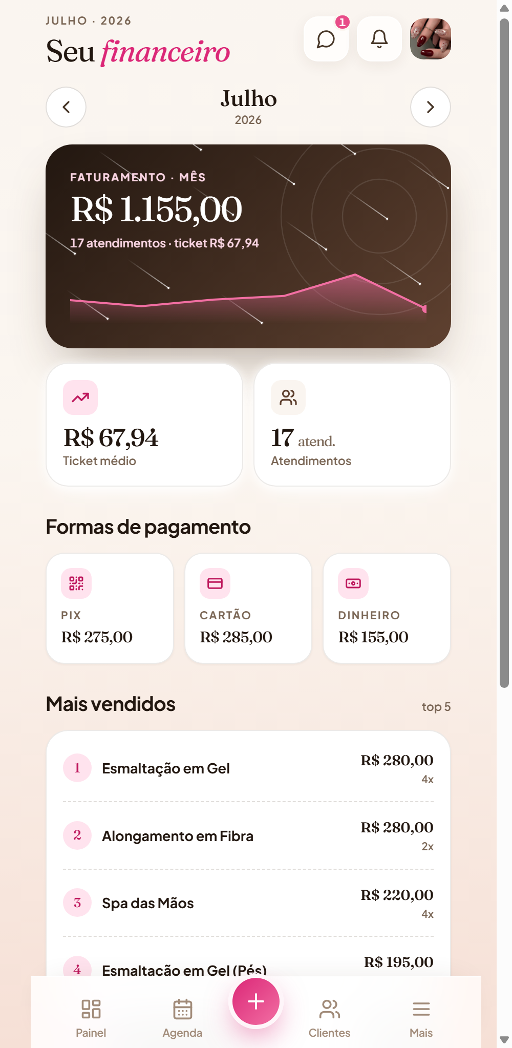 Financeiro com comissões automáticas